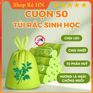 Túi Đựng Rác Hương Ngải Cứu 50 Túi/Cuộn - Xua Đuổi Ruồi Muỗi/Côn Trùng, Siêu Dai, Có Dây Rút