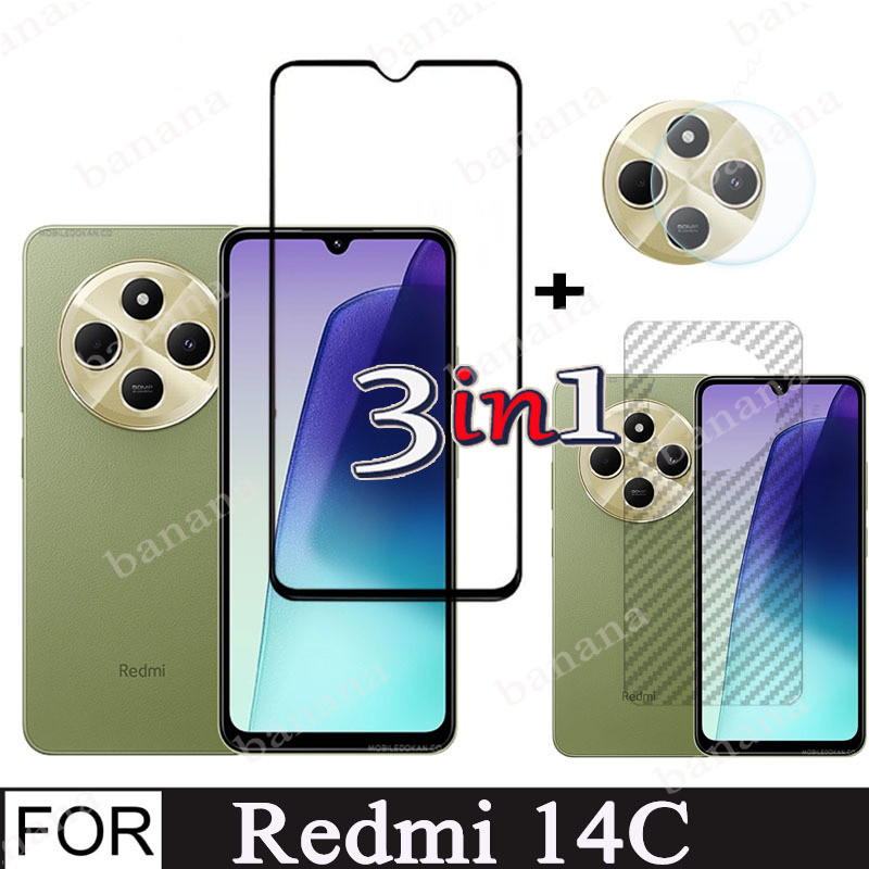 Kính cường lực bảo vệ màn hình Redmi 14C cho Redmi 13C 12C 10C 4G 5G 3 trong 1 Phim kính bảo hiểm toàn diện + Kính bảo vệ ống kính máy ảnh