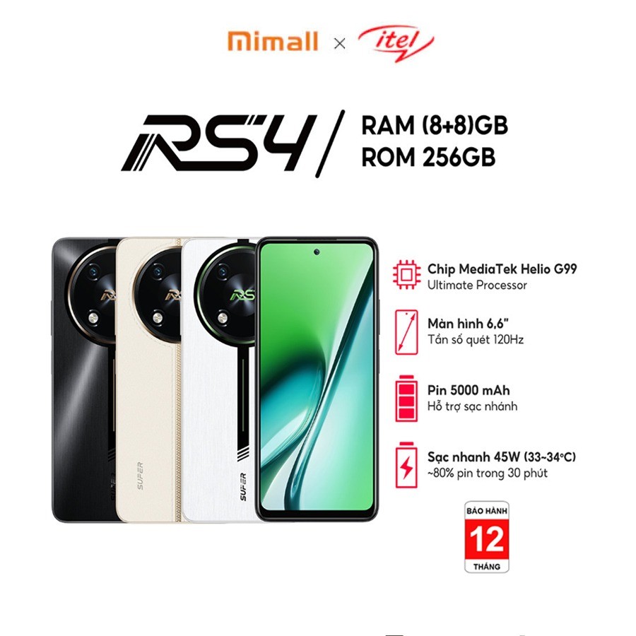 Điện Thoại Itel RS4 16GB(8+8GB)/256GB Freefire | 5000 mAH | 120Hz | Sạc Nhanh 45W | Hàng Chính Hãng