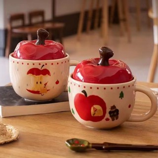 Cốc sứ táo cổ điển sáng tạo dễ thương có nắp cốc phong cách instagram giá trị cao cốc nước dung tích lớn