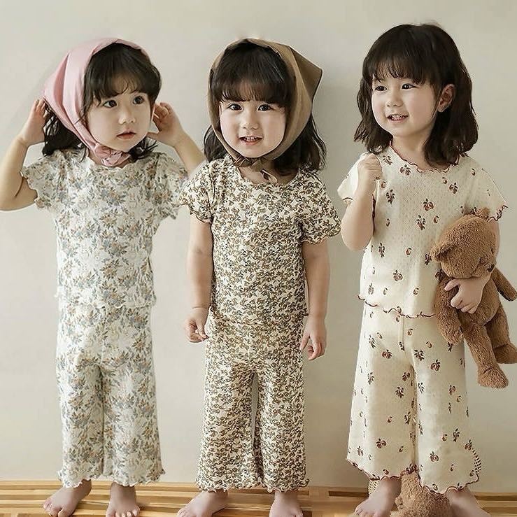 pijama cho bé gái bộ thun lạnh cho bé gái Bộ Đồ Ngủ Trẻ Em Bé Gái Ice Silk Cotton Bộ Đồ Ngủ Cho Bé đ