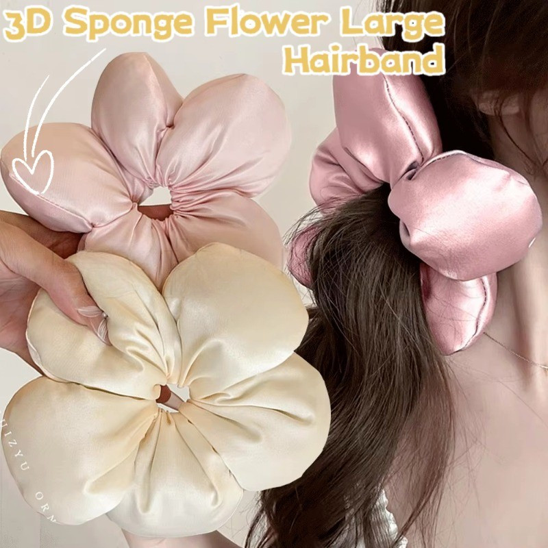 Sweet Satin Flower Large Hair Scrunchies - Dây buộc tóc gấu bông bơ dễ thương - Vòng tóc hoa xốp ba 