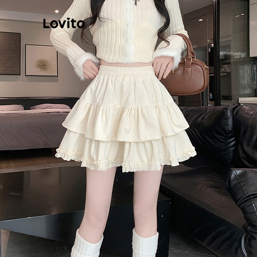 Lovito Váy hai lớp trơn đơn giản cho nữ LNA79376