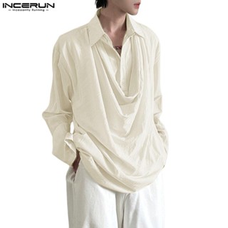 Incerun Nam Hàn Quốc Áo Sơ Mi Cổ Xoay Màu Trơn