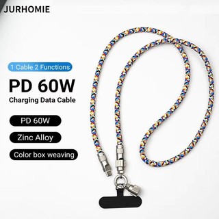 Cáp sạc dây điện thoại JURHOMIE, Dây đeo cổ điện thoại bằng hợp kim kẽm loại C sang loại C, Cáp sạc cổ tay nhanh 2 in1