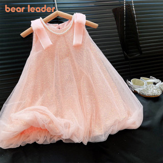  BEAR LEADER Gấu Lãnh Đạo Phiên Bản Hàn Quốc Mùa Hè Mới Cổ Tròn Kim Sa Lấp Lánh Lưới Dự Tiệc Đầm Công Chúa Ngọt Ngào Không Tay Sáng Bóng Quần Áo Bé Gái Nơ Trang Phục Trẻ Em Halloween Năm Mới Trang Phục 