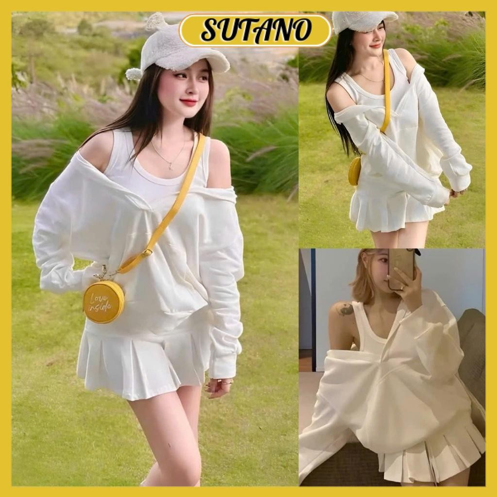 [XẢ KHO] Set bộ đồ nữ áo nỉ hoodie phối chân váy tennis và áo ba lỗ trẻ trung phong cách B365 SUTANO