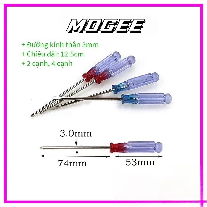 Tua vít Philips nhỏ 3mm 2 cạnh, 4 cạnh cán pha lê trong suốt - tua vít 2 cạnh, tua vít 4 cạnh 3mm BE