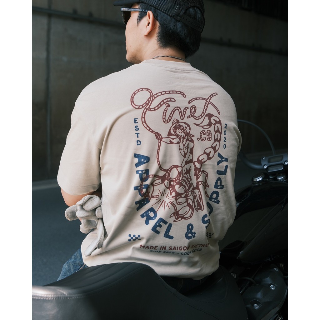 Áo thun FIVEX form oversize FIVEX SCORPION REDEO/ BEIGE/Cotton,Unisex