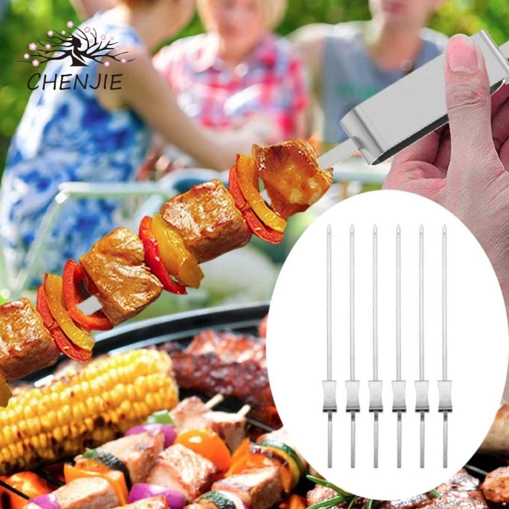 CHENJIE 6 Cái Xiên Thịt Nướng, Xiên Nướng Bán Tự Động Inox, Xiên Kabob Thiết Kế Đẩy Có Thể Tái Sử Dụ