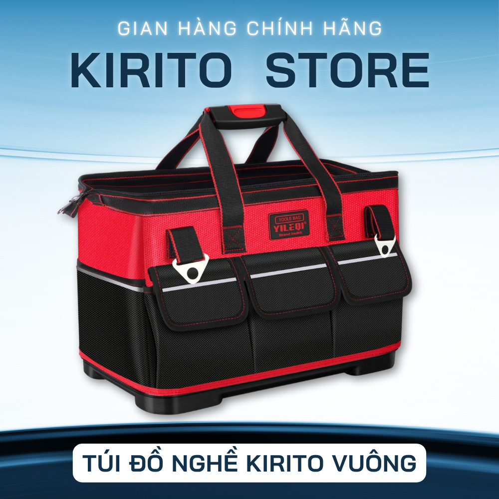 Túi Đựng Dụng Cụ KIRITO Vải Dày 600D – Chống Thấm, Đế Chịu Lực, Đựng Đồ Nghề Cơ Khí, Điện màu đỏ
