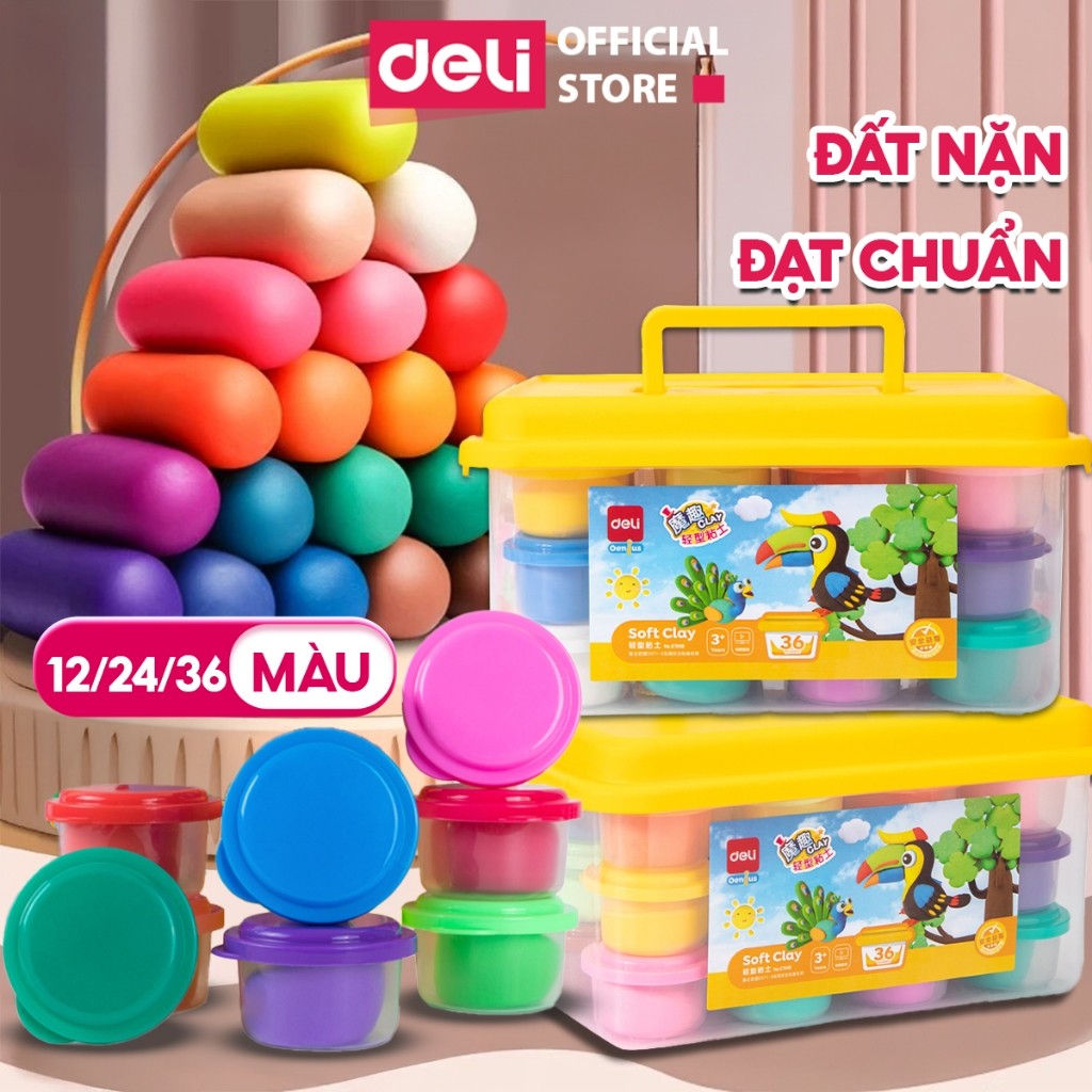Bộ Đất Nặn Tự Khô Soft Clay 12/24/36 màu Deli - An Toàn Đạt Chuẩn Cho Bé Thỏa Sức Vui Chơi Sáng Tạo 