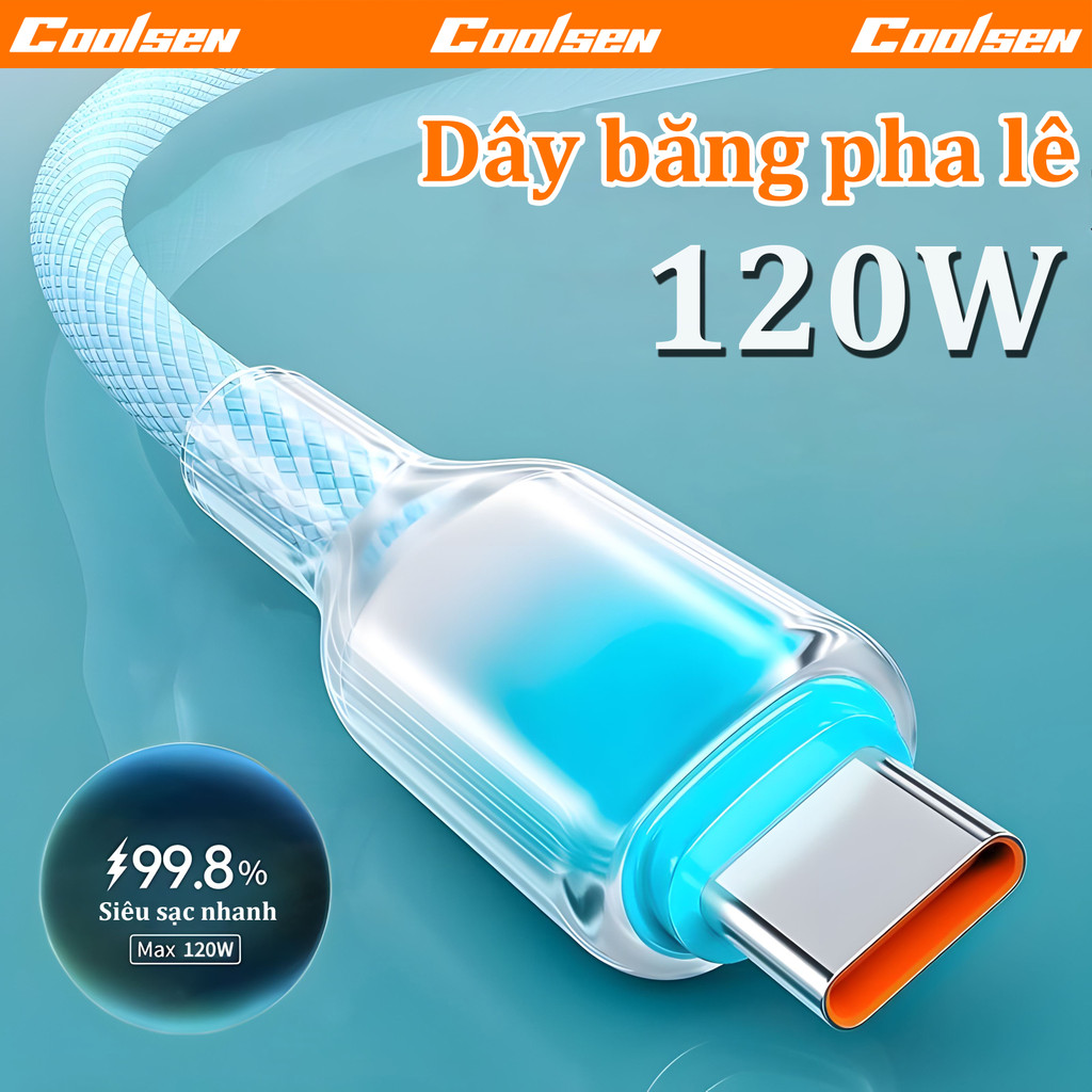 Cáp sạc nhanh 120W dây pha lê Type-C – Tương thích iPhone 17 air 16 15 14 13 12 11 Pro Max OPPO Samsung xiaomi