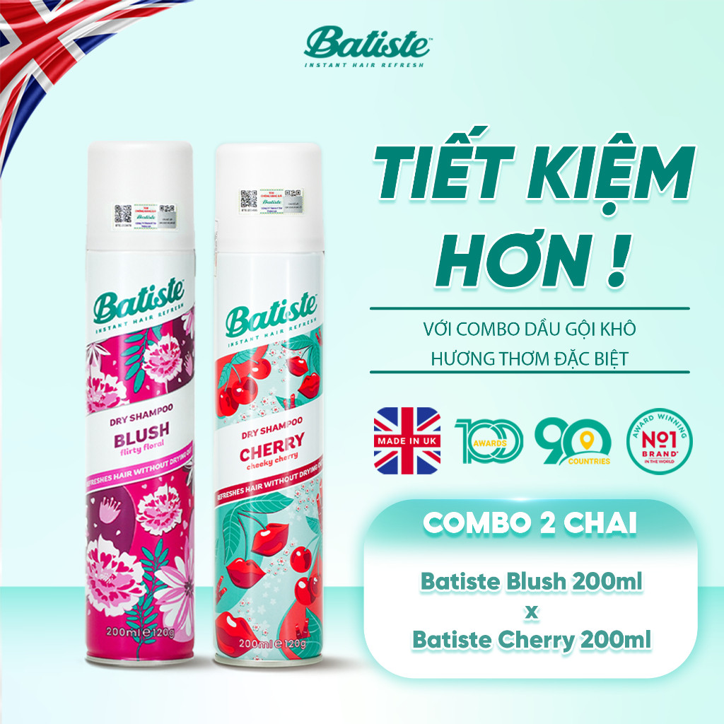 Combo 2 Chai Dầu Gội Khô Batiste Số 1 UK Dầu gội khô Cho tóc Hết Bết, Dính Bồng Bềnh Tức Thì - Hàng 