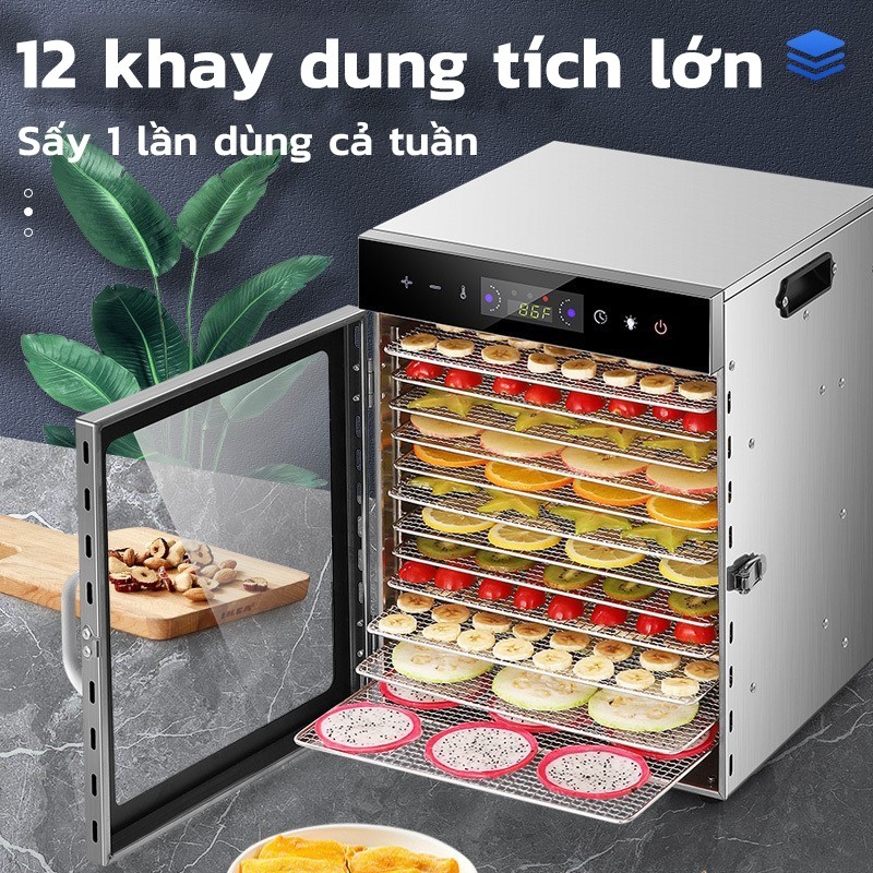 Máy Sấy Thực Phẩm 6/8/12 khay Có thể sấy trái cây, thịt khô và rau củ, giữ nguyên dinh dưỡng, kéo dài thời gian bảo quản