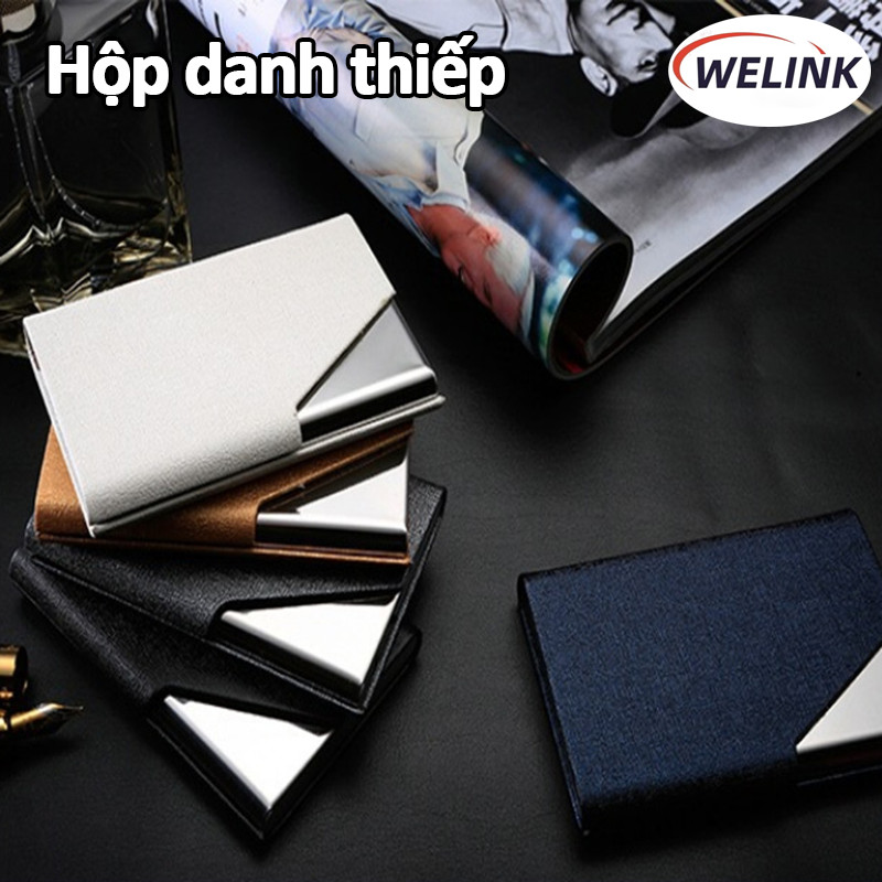 Hộp đựng name card - Hộp đựng thẻ bang thép không gỉ từ tính Da PU sang trọng，Hộp đựng danh thiếp