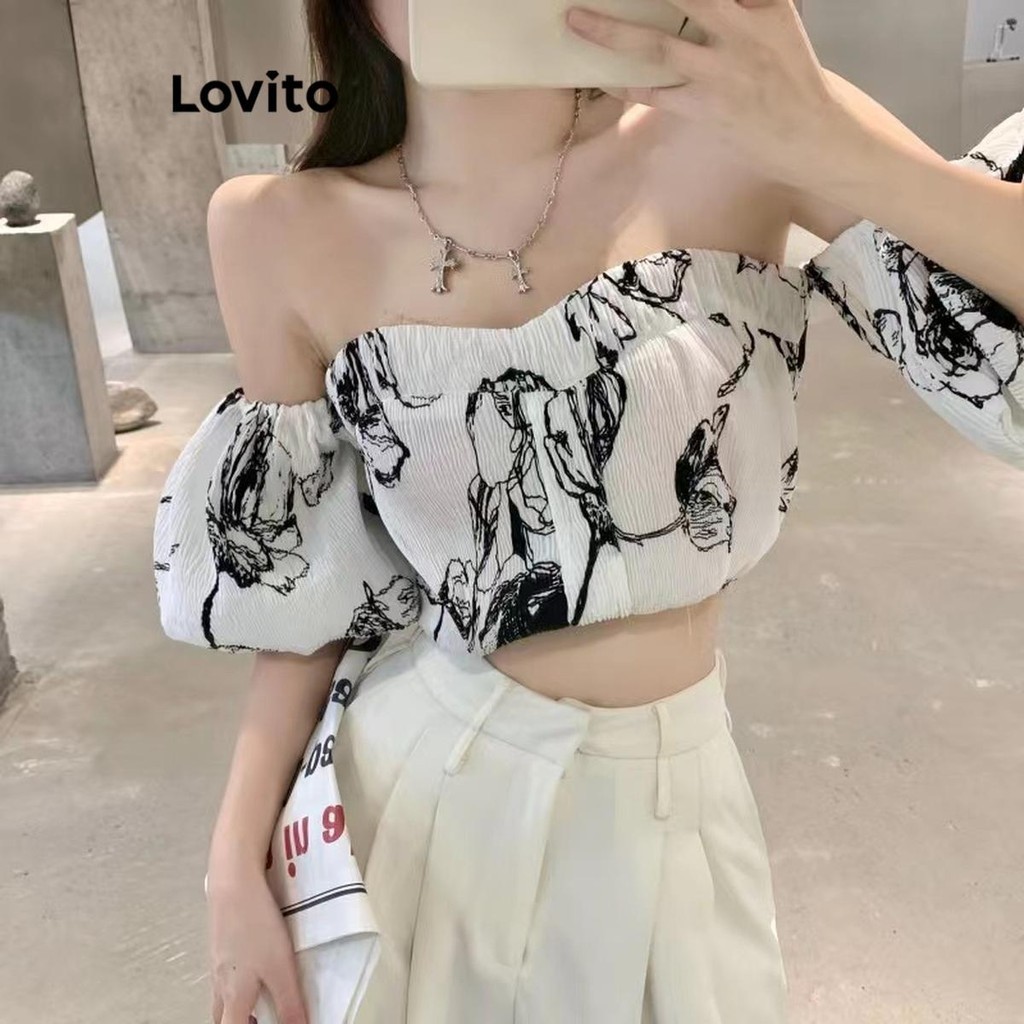 Áo kiểu Lovito hở lưng họa tiết hoa nhí phong cách thường ngày dành cho nữ LNA55183