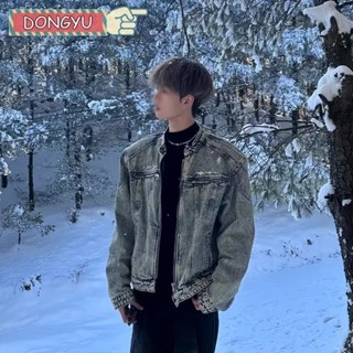 Áo khoác Denim cổ điển DONGYU dành cho nam giới Mỹ Áo khoác không cổ thương hiệu hợp thời trang