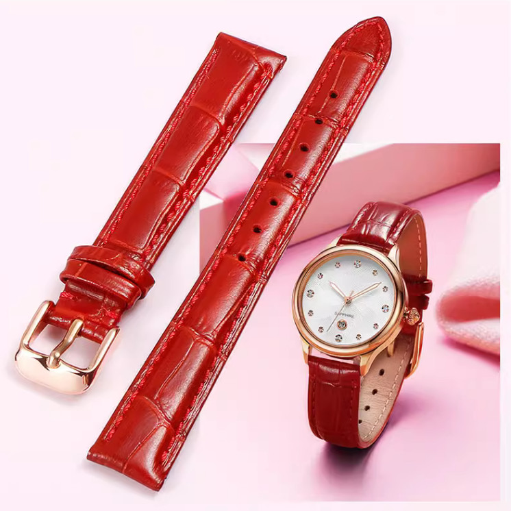 Dây đeo đồng hồ nữ dây da Tương thích với Longines Tissot dw Casio Butterfly khóa đỏ Phụ kiện đồng h