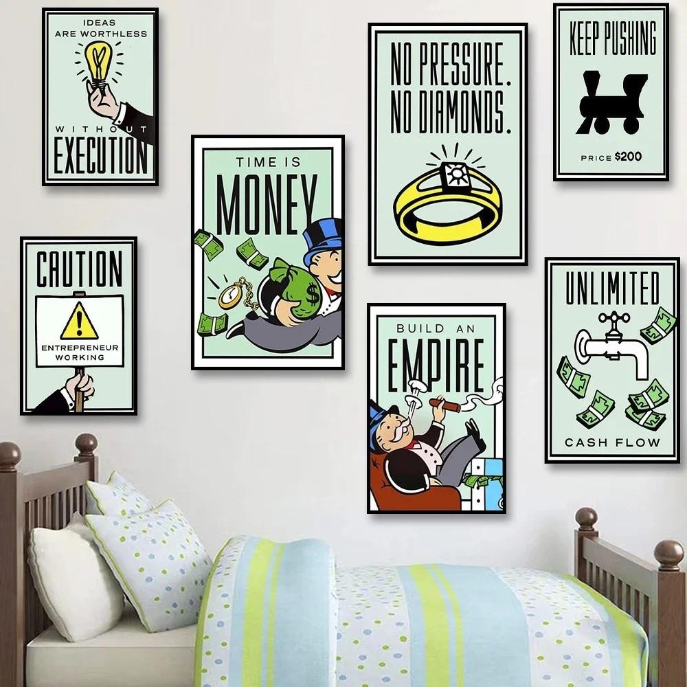 Monopoly Millionaire Money Canvas Decorative Painting Motivational Quote Art Poster Cartoon Figure M
