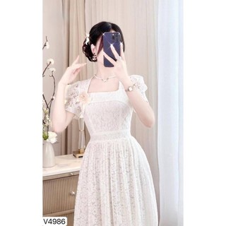 Đầm Ren Cổ Vuông Dập Ly Lendo Đà Nẵng V4986