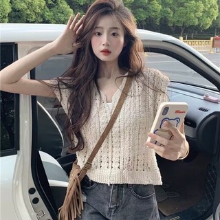 Áo sơ mi dệt kim kiểu Pháp rộng rãi mùa hè thời trang nữ