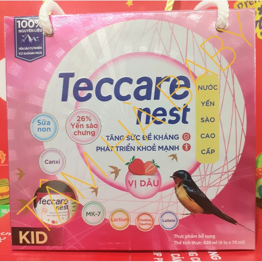 Lốc nước yến sào Teccare nest KID ( 6 lọ x 70ml ) dùng được từ 7 tháng 26% yến sào chưng ( bách hoá 