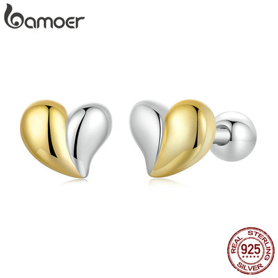 Bamoer 925 Sterling Sliver Studs Bông Tai Trái Tim Mini Trang Sức Quà Tặng Cho Nữ