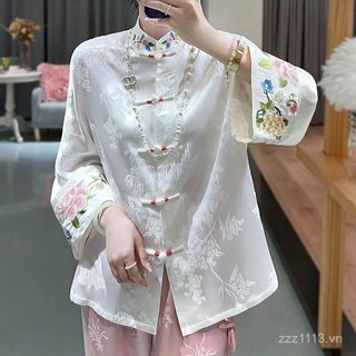 Áo khoác phong cách Trung Quốc 2024 mùa xuân Áo khoác phong cách Trung Quốc ba chiều hoa nổi phù hợp dễ phối đồ cao cấp khóa đứng cổ đứng trang phục Tang