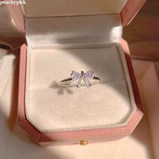 🍑peach🍑Hàn Quốc Nữ Trang Sức Thời Trang Hợp Kim Kim Kim Cương Giả Nhân Tạo Nơ Mở Nhẫn