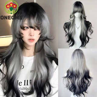 Oneome Tóc Giả Chuyển Màu Đen Và Xám, Phong Cách Gothic Air Bangs Tóc Giả Sóng Thân Dài, Fasion Halloween Tổng Hợp Tự Nhiên Gothic Cosplay Tóc Giả Mùa Hè