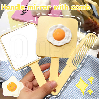 Gương tay cầm 2 trong 1 - Lược tay cầm trứng luộc - Gương trang điểm cầm tay có lược - Massage tóc du lịch ngoài trời - Dụng cụ tạo kiểu tóc - Di động, có thể tháo rời - Gương vuông màu vàng