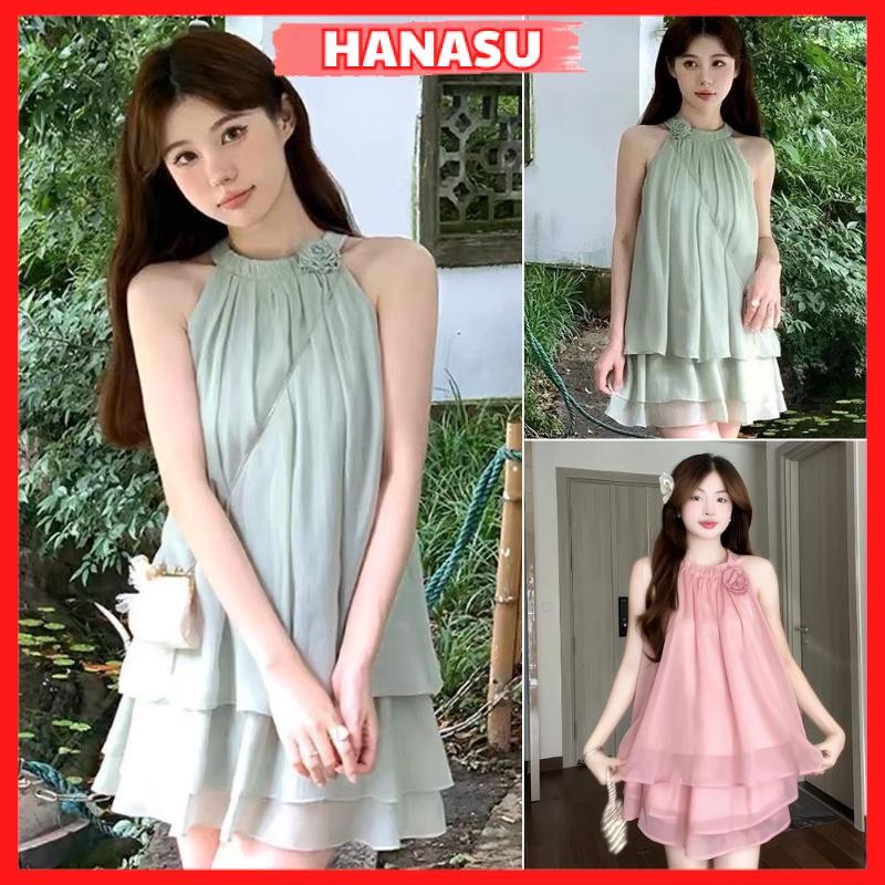 SET bộ nữ áo voan tơ cổ yếm tiểu thư phối chân váy xoè ngắn siêu bánh bèo nữ tính nhiều màu xinh xắn B378-HANASU