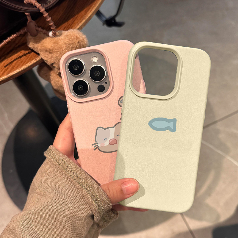 Iphone 15 14 13 12 11 Pro Max X XR Max 7 8 Plus INS Phim hoạt hình dễ thương vui nhộn mèo nhỏ cá nhỏ Vỏ điện thoại mềm