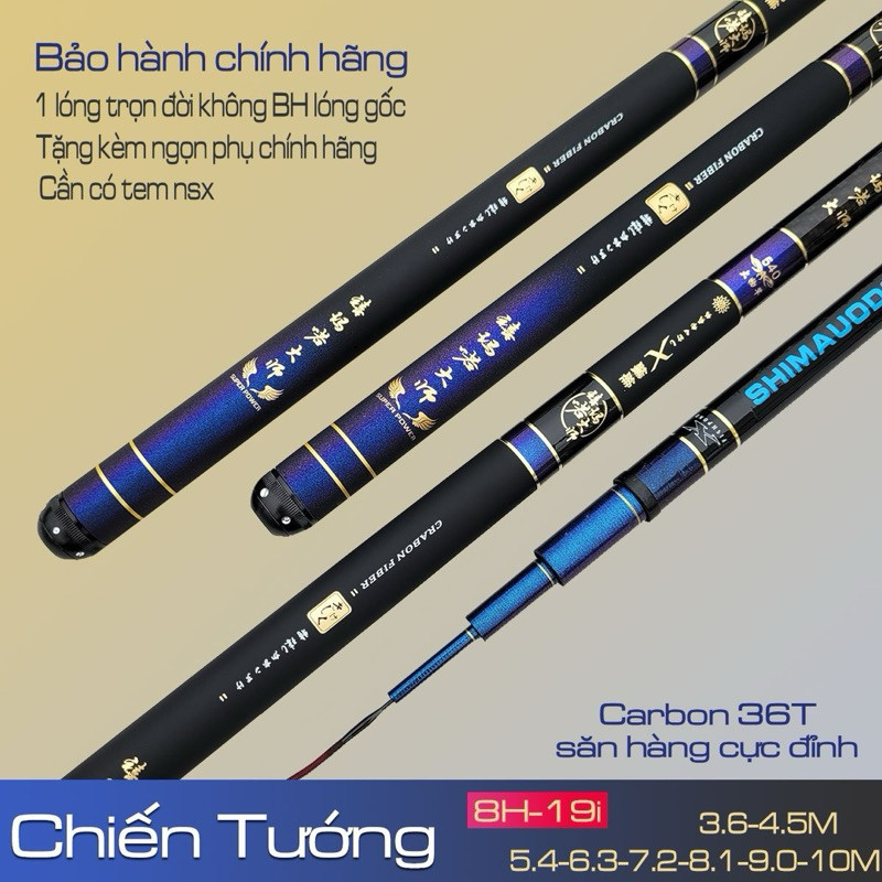 Cần Câu Tay Chiến Tướng 8H 19i- Cần Câu Đơn, Cần Câu Đài Chuyên Săn Hàng Cao Cấp, Bạo Lực Kèm Bảo Hà