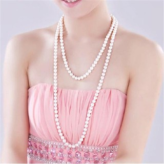 Vòng cổ áo len ngọc trai dài 1,5m có thể thay đổi thắt nút dài giả ngọc trai Vòng cổ giả vỏ ngọc trai hạt áo len dài