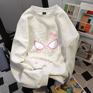 Áo sweater xám tiêu nữ form rộng hàn quốc dễ thương Hello Kitty local brand Salmo áo nỉ dài tay mùa thu đông