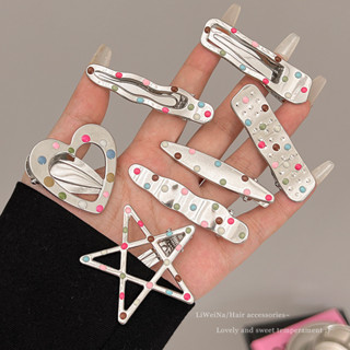 Ahellogirl Y2k Màu Ngọt Ngào Chấm Bi Bạc Kẹp Tóc Nữ Trán Bên Nổ Mỏ Vịt Kẹp Phụ Kiện Tóc