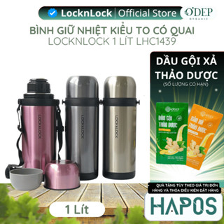 Bình Giữ Nhiệt LocknLock 1 Lít To Có Quai Xách Chính Hãng Cao Cấp Nắp Làm Cốc 3 Màu LHC1439 - HAPOS LHL