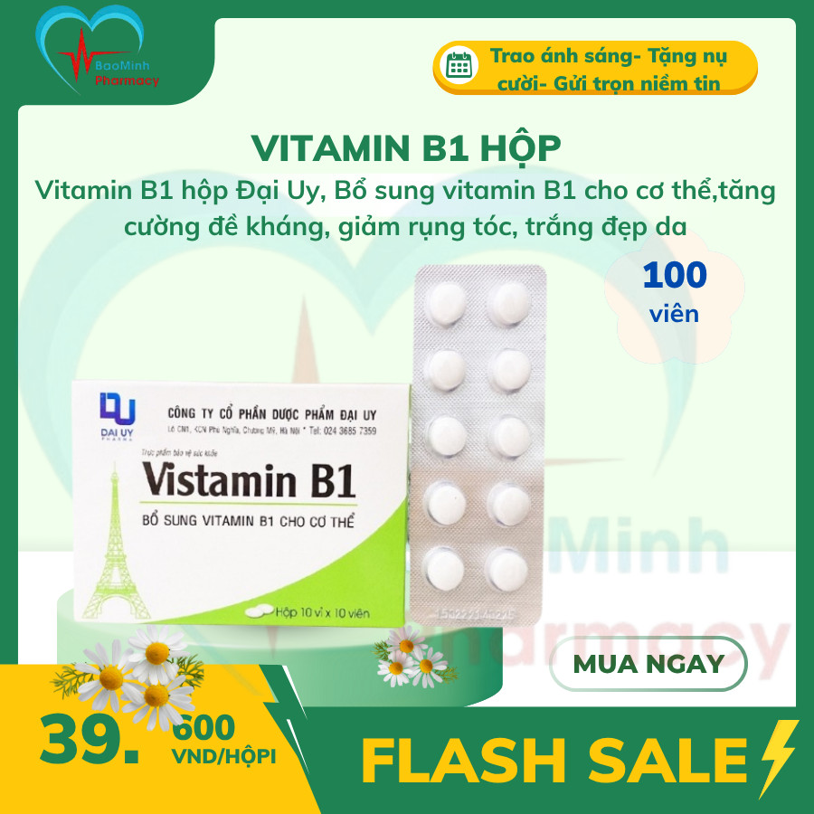 Vitamin B1 hộp Đại Uy (vỉ 100 viên) - Bổ sung vitamin B1 cho cơ thể