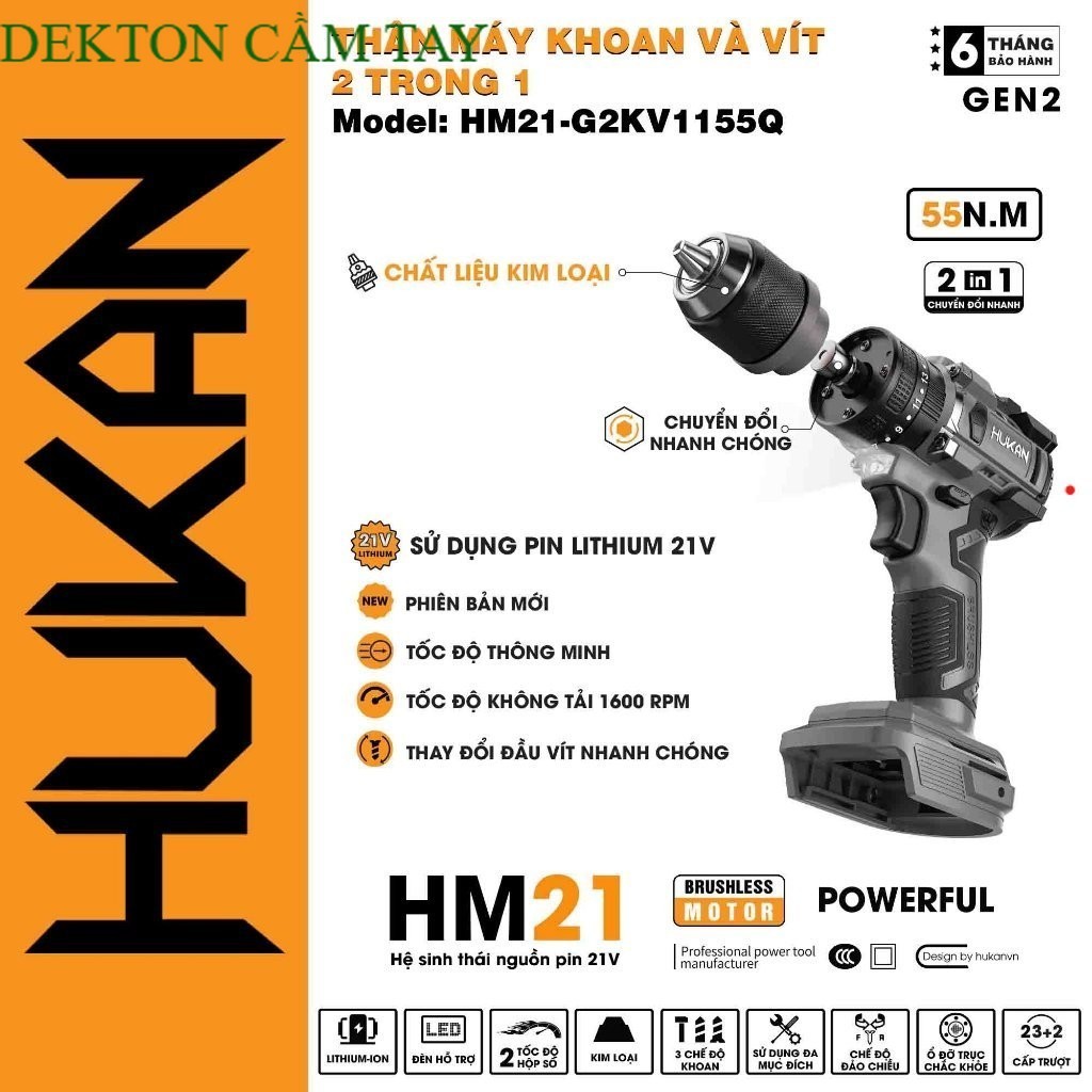 Thân Máy Khoan Vít 2 Trong 1 Hukan HM21-G2KV1155Q/ 3 chức năng DEKTON CẦM TAY