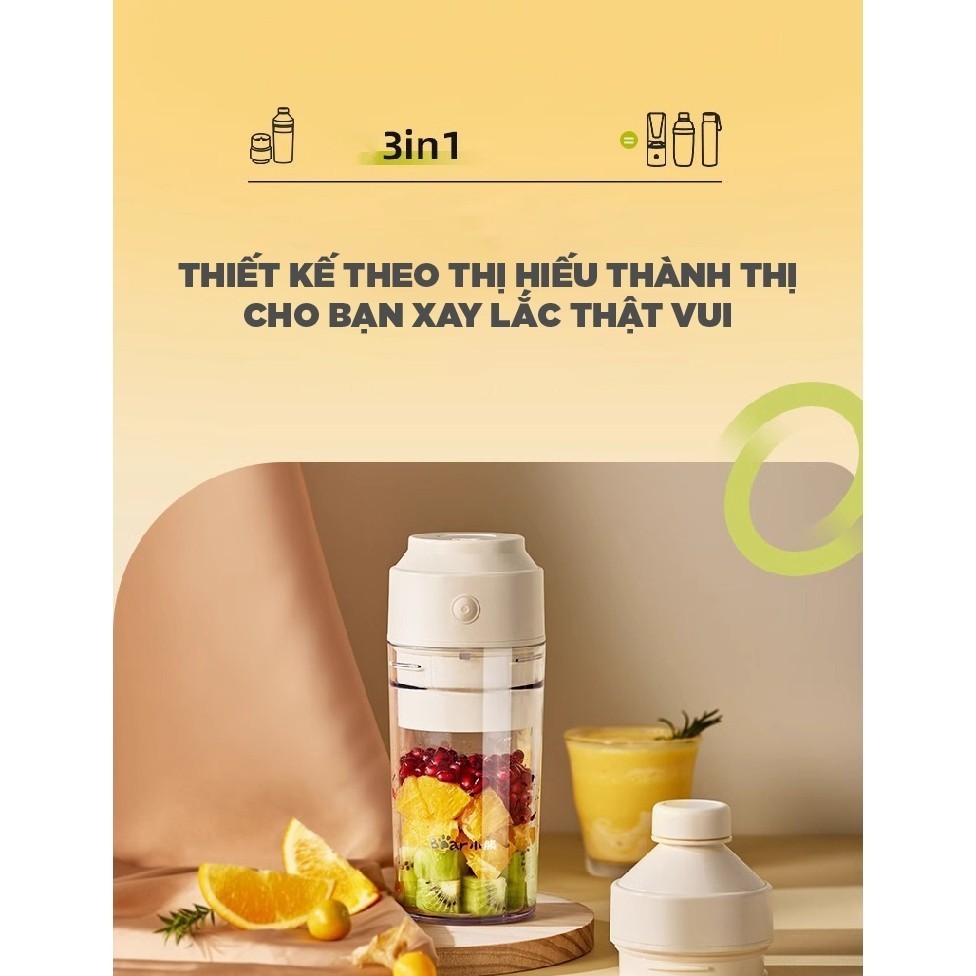 Máy Xay Sinh Tố Cầm Tay 0,3L Bear LLJ-S04S6 (BL-4H04A) | 50W - 2 Nắp - Đèn Báo Pin Sạc - BH 18 Tháng