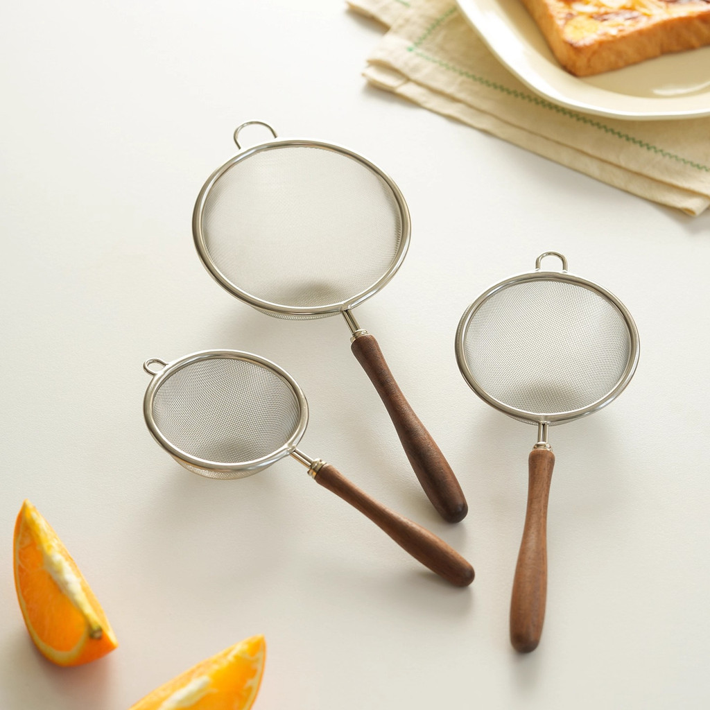 HERA MINI Bột Sifter Thép không gỉ Sàng Lọc Lọc Đường Lưới Mịn Tay Cầm Bằng Gỗ