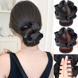 Bộ tóc giả có kẹp - Tóc đuôi ngựa thấp và Bun updo hoa vàng, tự nhiên cho phần sau đầu