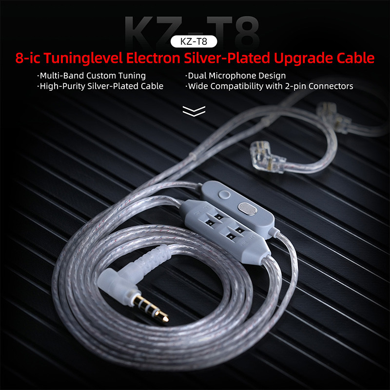 KZ T8 Chỉnh Mức Điện Tử Chỉnh Kép Mic Nâng Cấp Tai Nghe Cáp Mạ Bạc IEM Dây 0,78mm 3.5mm Cắm CPin