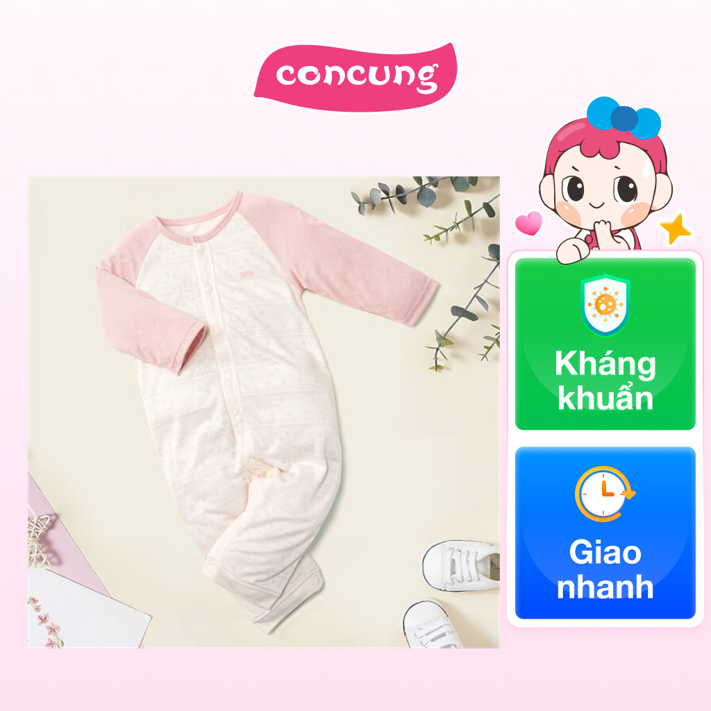 Bodysuit dài dêt jacquard Animo I1121056 (0-3M,Hồng nhạt)