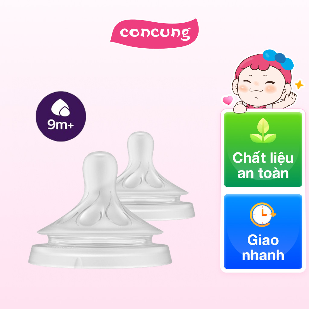 Vĩ 2 núm ty silicone Philips Avent mô phỏng tự nhiên mẫu mới (SCY966/12, 9M+)