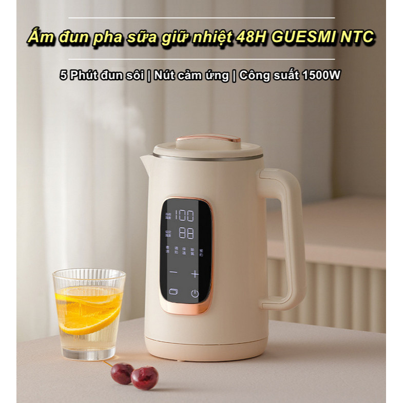 [HCM] - Ấm Đun Nước Siêu Tốc 48H GUESMI NTC Dung tích 1.5L , Công Suất 1500W , Khử Clo , Nút Cảm Ứng