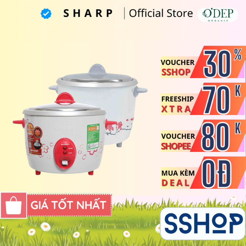 Nồi cơm điện mini Sharp nắp rời Chính hãng 0.6 Lít, Sản xuất Thái Lan KSH-D06V - Không chống dính - SSHOP SSA