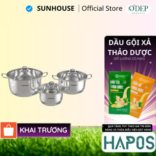 Bộ nồi inox 5 lớp đáy phẳng Sunhouse SHG788 - Dùng mọi loại bếp, đáy từ - HAPOS HSA